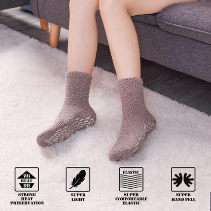 FNOVCO Non Slip Socks for Women Winter Warm Cozy Fuzzy Slipper Socks Soft Fluffy Hospital Socks with Grips