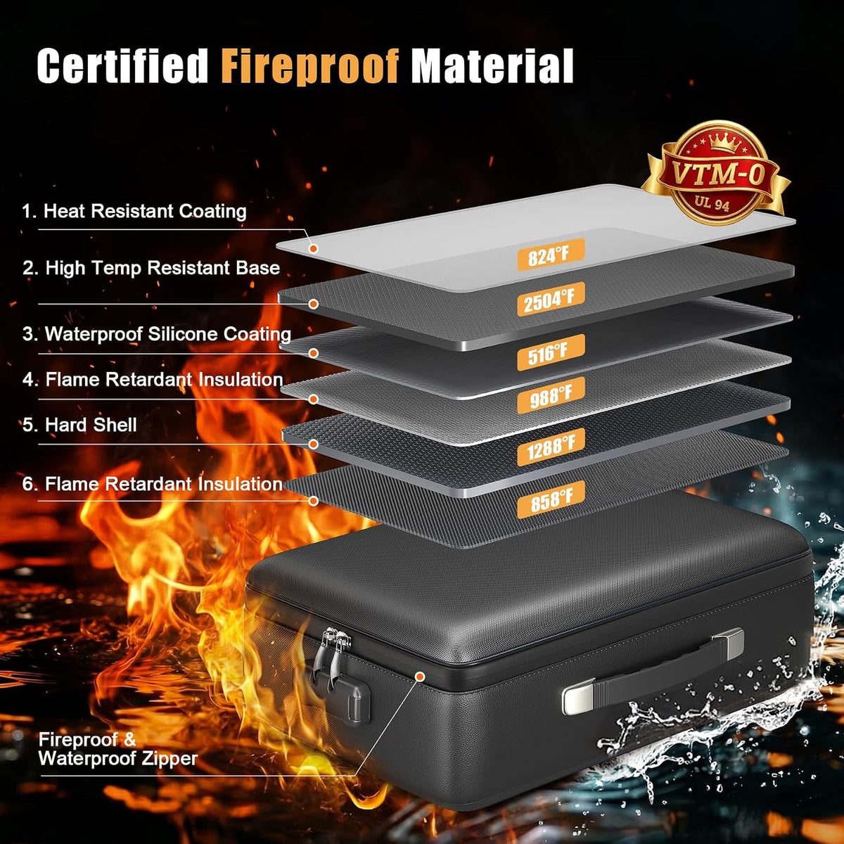 Fireproof Document Box, Hard Briefcase Fireproof Safe for Home Documents