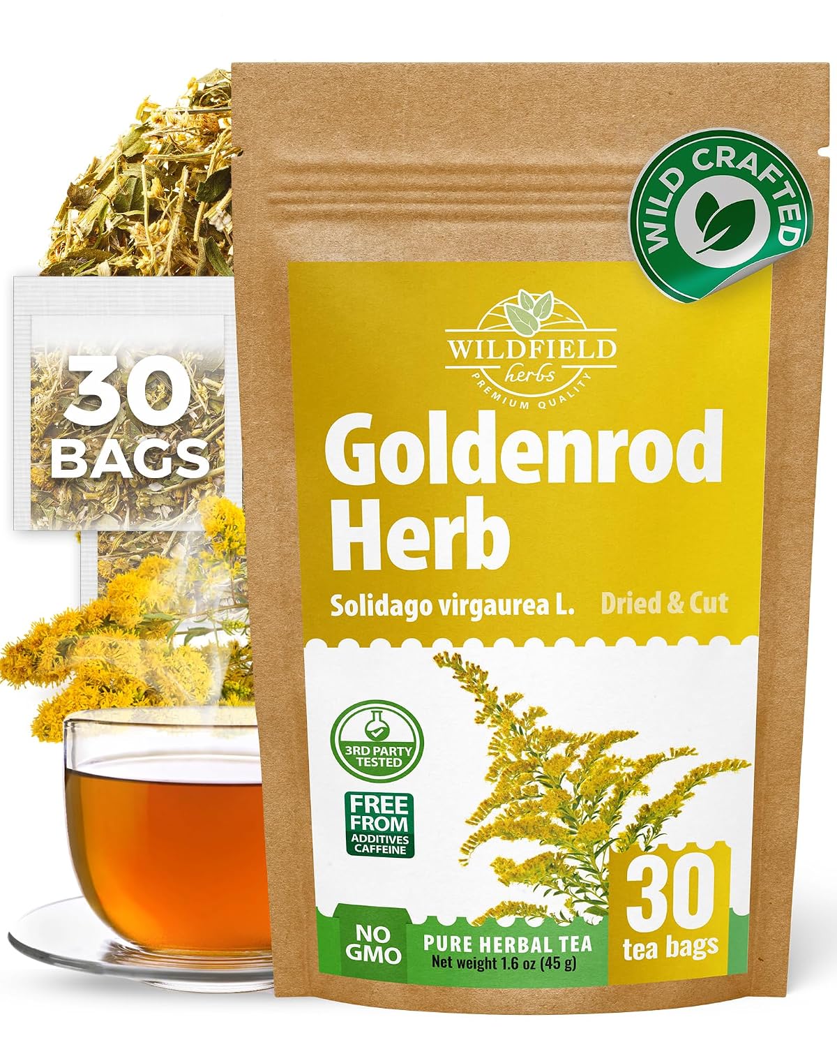 30 Bags Goldenrod Tea Herb Golden Root (Solidago virgaurea L.) - 45g Dried Golden Rod Herbs Herbal Tea