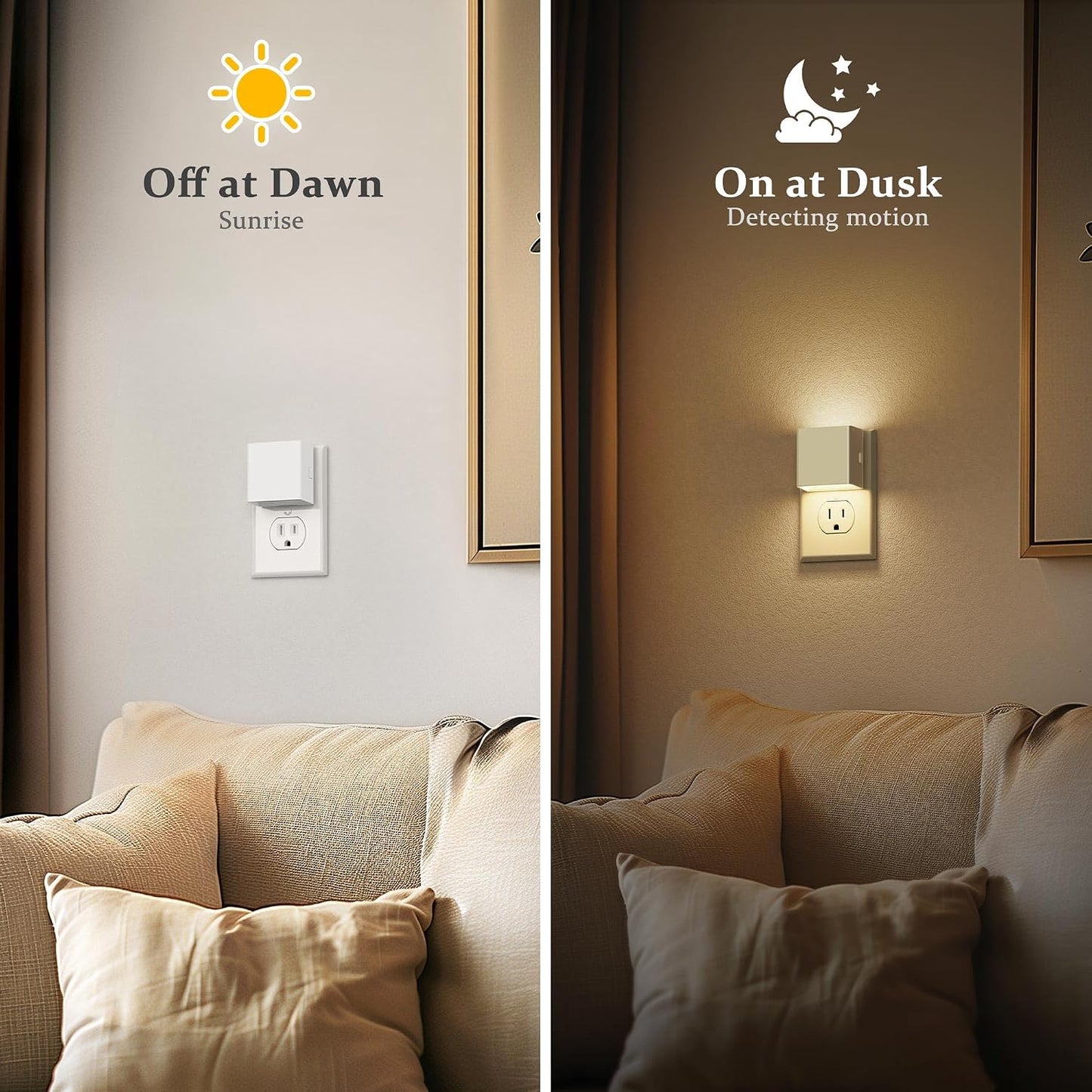 JandCase Night Light, Modern Night Lights Plug into Wall,2 Pack Dusk to Dawn Sensor Nightlight, Amber Brightness Adjustable Nightlight for Kids Bathroom Hallway Kitchen Bedroom Decor