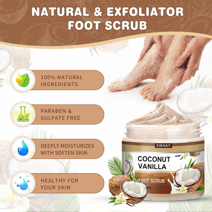 Coconut & Vanilla Foot Soak Set - Salts, Foot File, Scrub & Urea Cream Pedicure Supplies for Dry, Cracked Feet - Foot Spa Pedicure Kit for Women Men