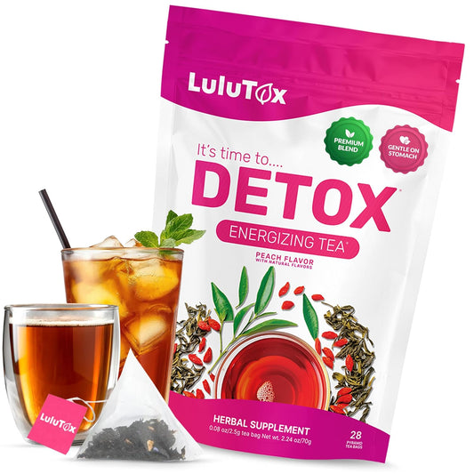 LULUTOX Detox Tea - Herbal Blend with Dandelion and Ginseng - Supports A Healthy Weight, Digestive Health - Vegan, All Natural, Laxative-Free - Peach Flavor (28 Servings)