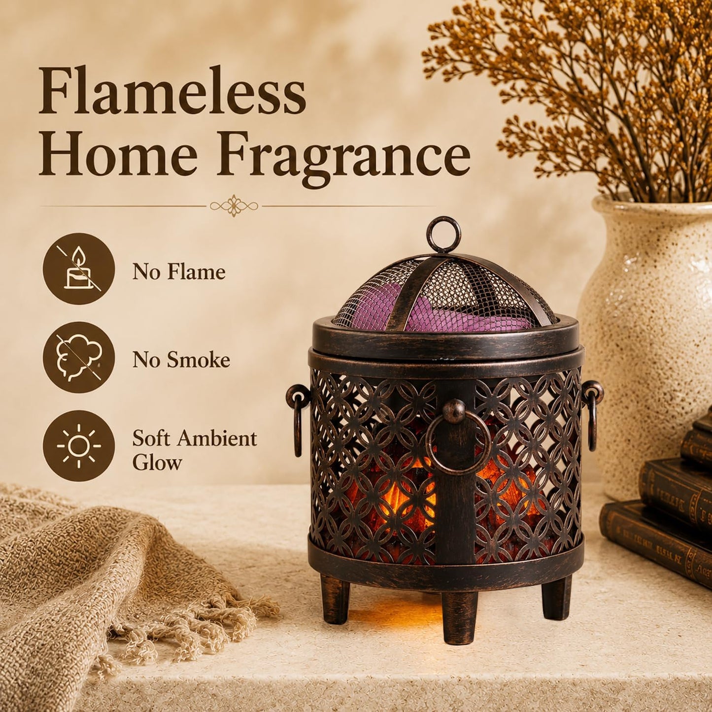 Dicimi Wax Melt Warmer,4-in-1 Electric Wax Melter,Oil Burner,Fireplace Wax Warmers, for Home Office Bedroom Aromatherapy Present and Decorations (Bronze, Fireplace Stove)