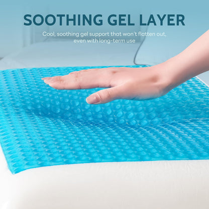 Gel Cooling Pillows for Hot Sleepers, Cooling Memory Foam Pillow with Reversible & Removable Cover, Cold Pillow for Side & Back Sleepers, All-Season Comfort, Standard Size, Grey