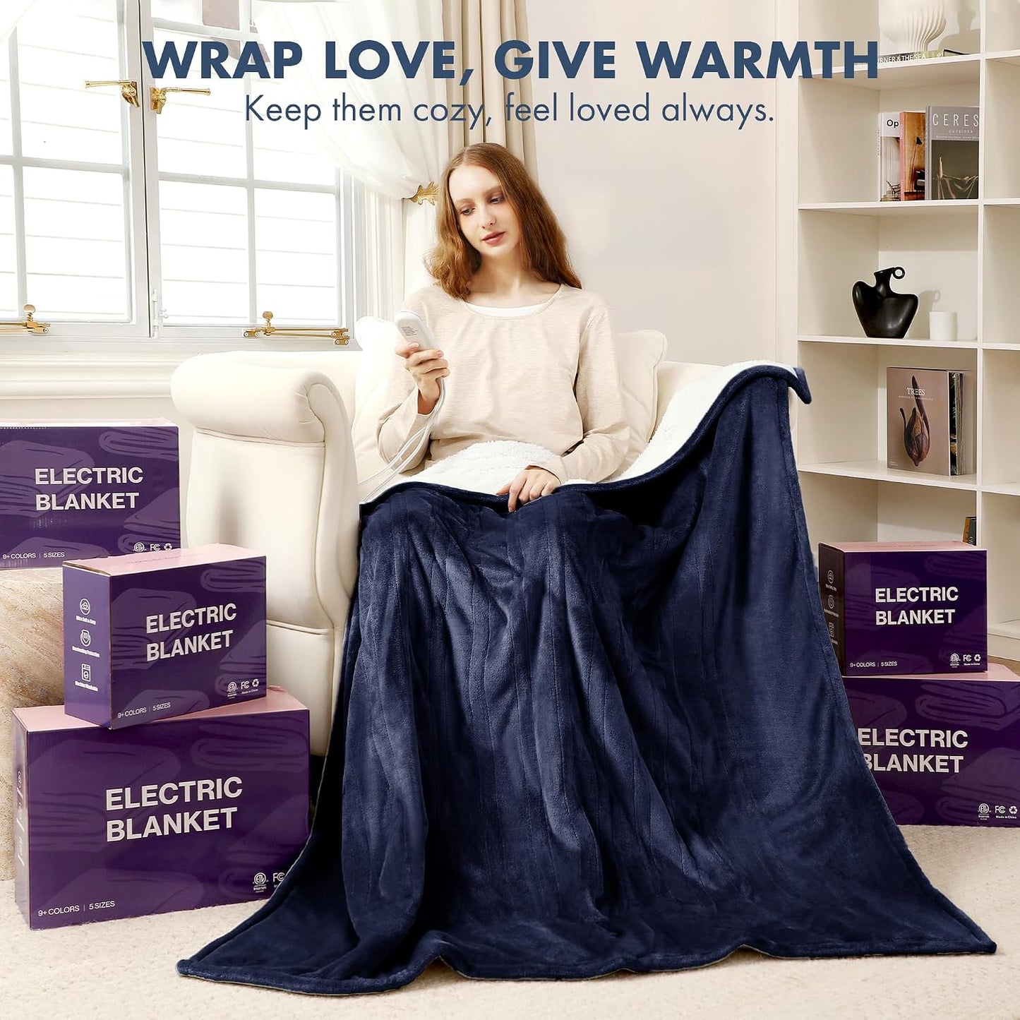 Heated Blanket Throw 50" x 60" - Soft Flannel Sherpa Electric Blanket Throw with 5 Heating Levels & 4 Hours Auto Off, Machine Washable, Ideal Gift for Grandma (Purple)