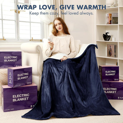 Heated Blanket Throw 50" x 60" - Soft Flannel Sherpa Electric Blanket Throw with 5 Heating Levels & 4 Hours Auto Off, Machine Washable, Ideal Gift for Grandma (Purple)