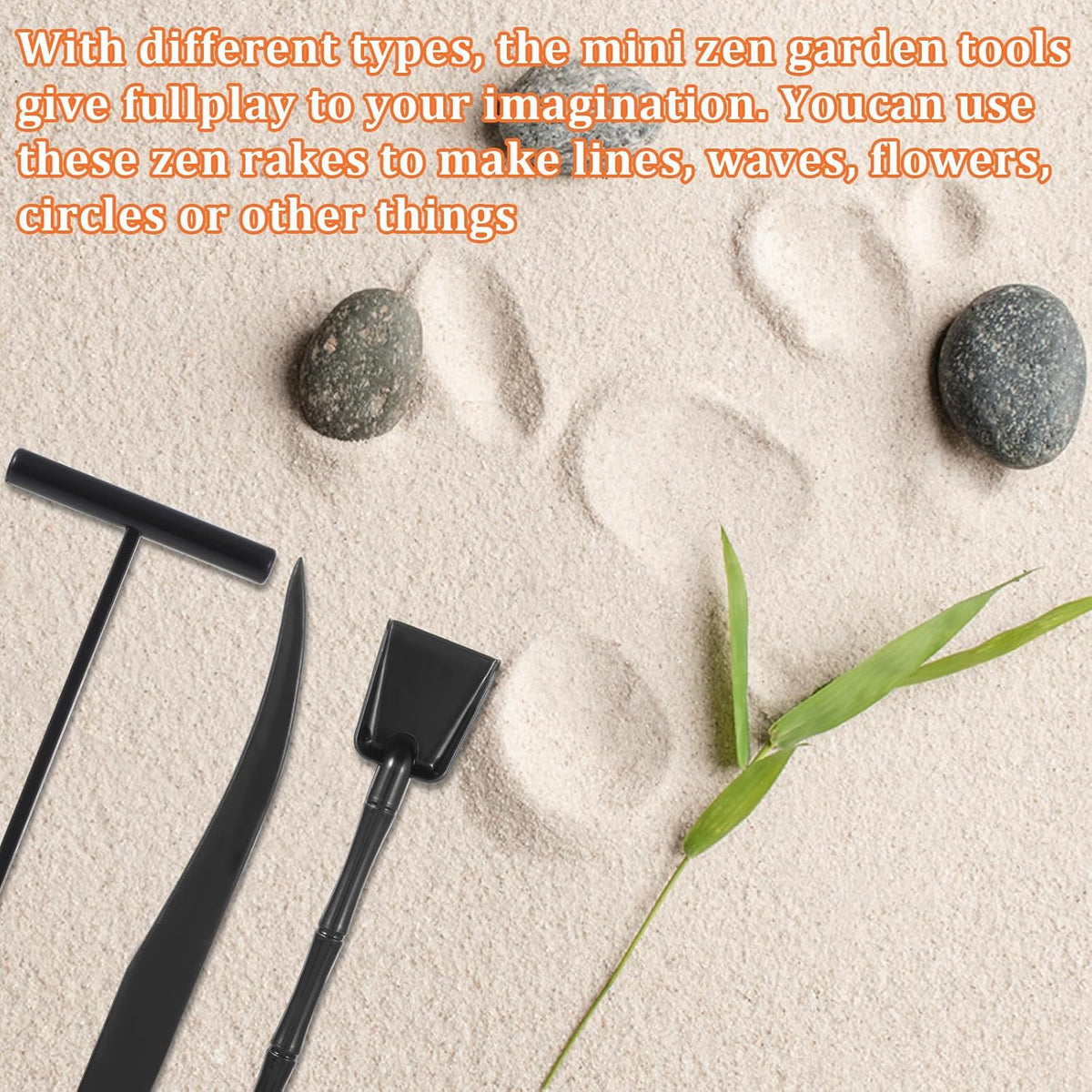 JJUNW Mini Zen Garden Kit, 6 Pcs Zen Garden Rake Tools Sand Casting Kit, Sand Zen Garden, Meditation Accessories for Home Office Desk Garden Decor