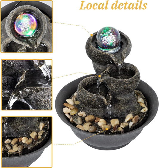 Ferrisland Indoor with LED Lights, Desktop Waterfall Fountain