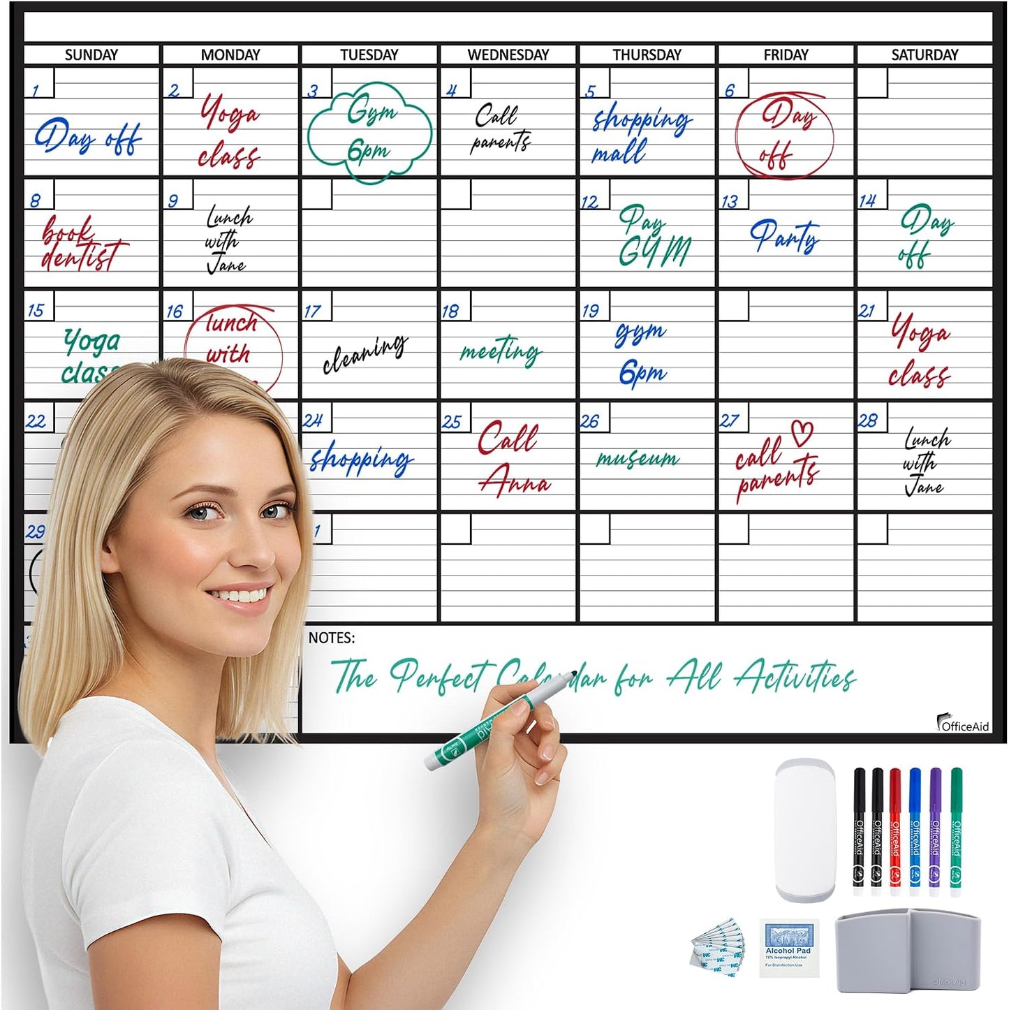 Large Dry Erase Calendar for Wall 36x48, Big Classroom Giant Month, Undated Reusable Family Monthly, Rolled Whiteboard White Board, Calendar Dry Erase Planner for Wall Erasable Large Office 48x36