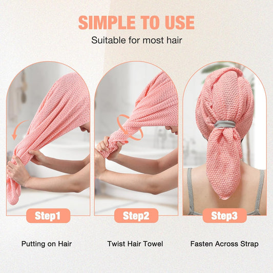 3 Pack Microfiber Hair Drying Towels for Women, Super Absorbent Microfiber Hair Towel for Curly Hair, Hair Drying Towel Wrap for Hair Care with Elastic Strap