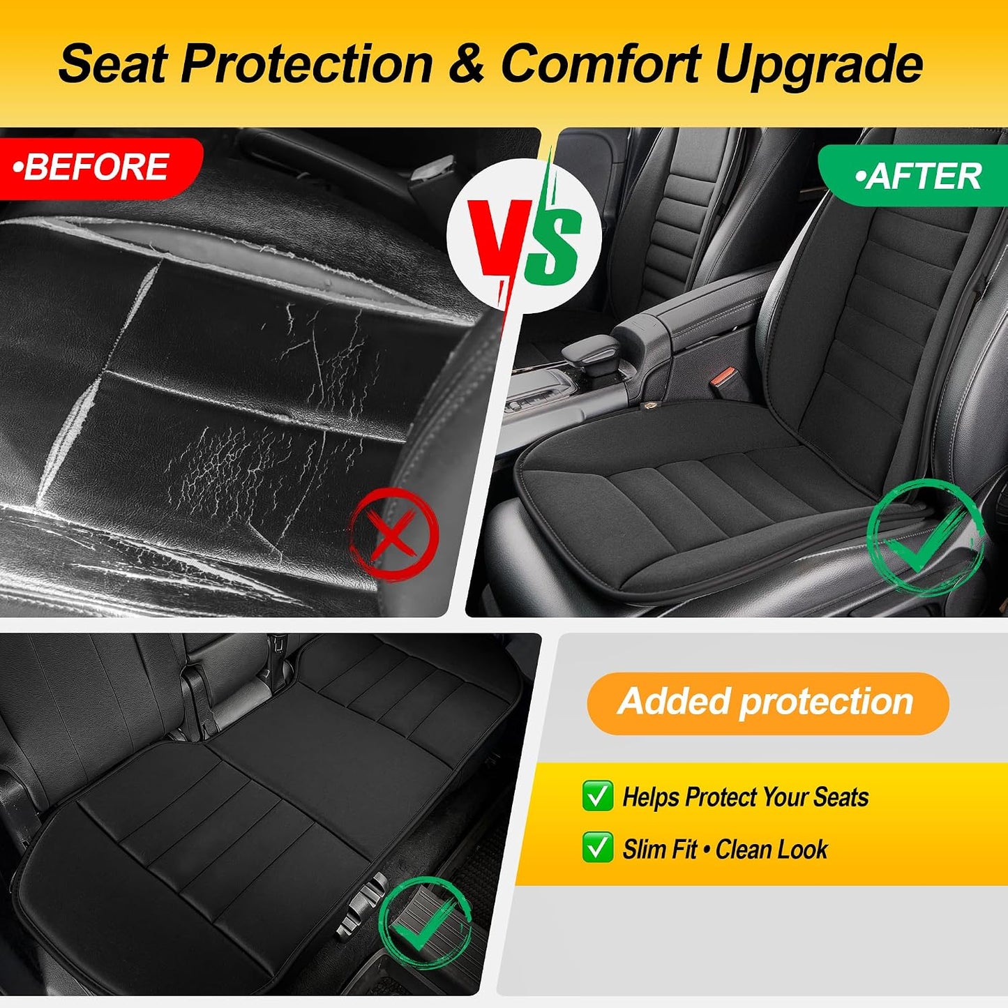 kingphenix Car Seat Cushion with Back Support Pillow: Enhanced Comfort Memory Foam Design for Pain Relief, Ideal for Drivers and Office Use - Ergonomic Lumbar Comfort for Long Sitting - Black