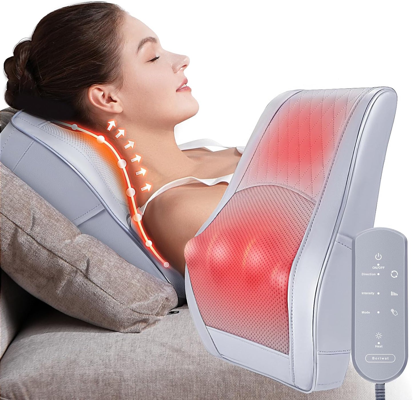 Boriwat Back Massager with Heat, 3D Kneading Massage Pillow for Back, Neck, Shoulder, Leg Pain Relief Deep Tissue, Gifts for Women Men Mom Dad
