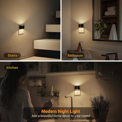 JandCase Night Light, Modern Night Lights Plug into Wall,2 Pack Dusk to Dawn Sensor Nightlight, Amber Brightness Adjustable Nightlight for Kids Bathroom Hallway Kitchen Bedroom Decor