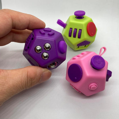 Small Fidget Toys Cube, Small Fidget Toy - 12 Sides Decompression Cube Anti Anxiety and Relief Stress Improve Focus Creative Unique Fidget Toy for Kids and Adults, with Carry Case(Black E1)