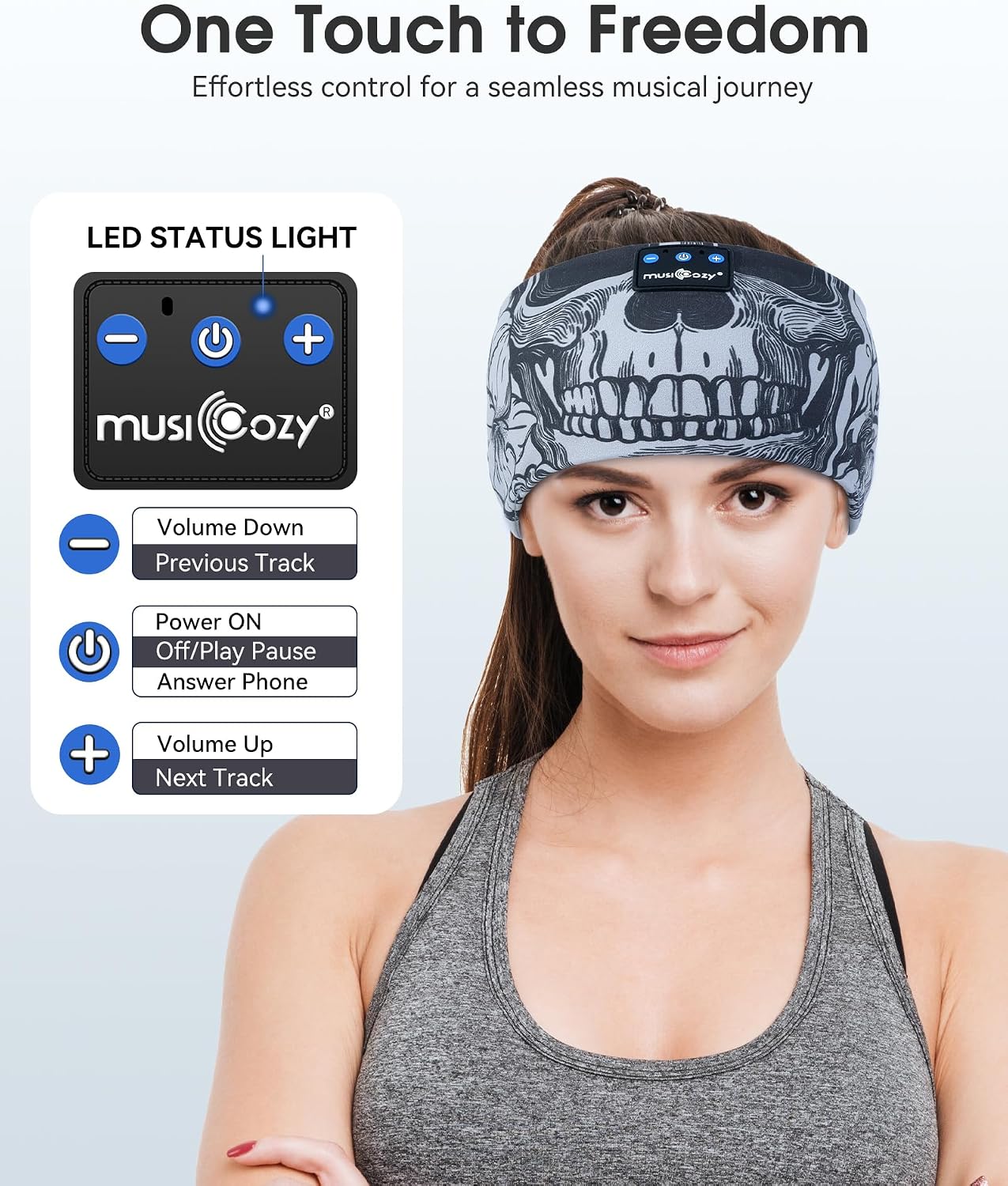 MUSICOZY Sleep Headphones Bluetooth 5.4 Headband, Sports Wireless Earphones Sweat Resistant Earbuds Sleeping Headphone with Ultra-Thin HD Stereo Speaker for Workout Running Cool Gadgets Unique Gifts