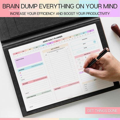 ADHD Daily Planner Notepad for Neurodivergent Adults - Productivity Daily Planner Desk Pad & Task Management to Stay Organized and Focused Note Pad (Rainbow, A4 Portrait)
