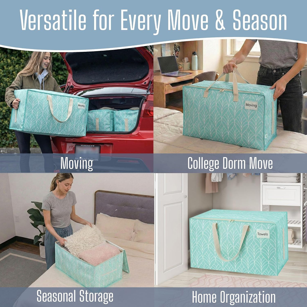 VENO Clear Extra Large Moving Bags & Storage Totes, Heavy Duty Organizer with Reinforced Handles & Strong Zippers for Clothes, College Dorm Essentials, Moving Supplies