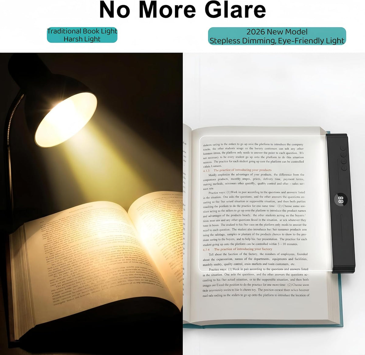 XL LED Flat Book Light for Reading at Night in Bed, Matte Pink