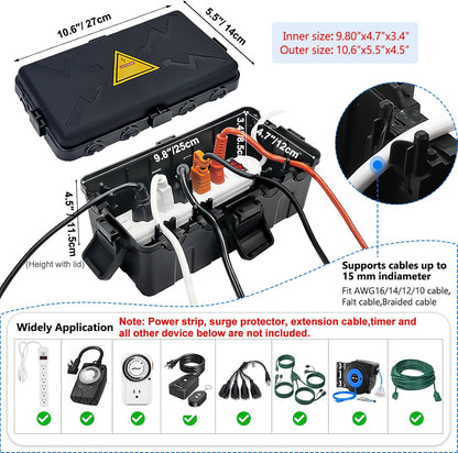 Hrensaw Large Outdoor Electrical Box Waterproof(12.5x8.5x5inch),IP54 Waterproof Outdoor Outlet Covers,Weatherproof Extension Cord Covers Protect Outlet,Plug,Timer,Power Strip,Holiday Light,Black