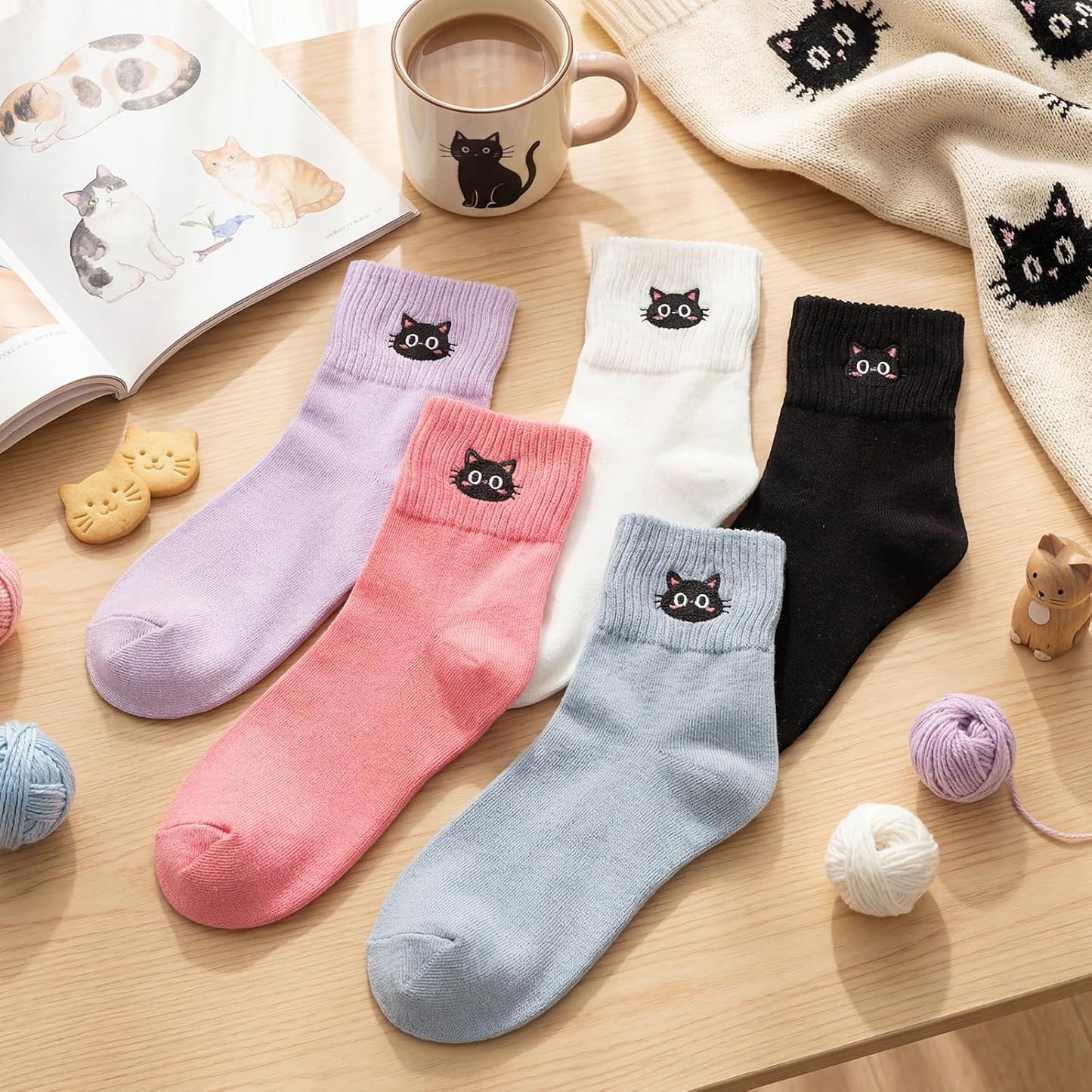 Eurzom 10 Pairs Socks Womens Crew Elastic Ankle Length Cotton Socks Aesthetic Cute Lightweight Low Cut Gifts for Women - Colors A