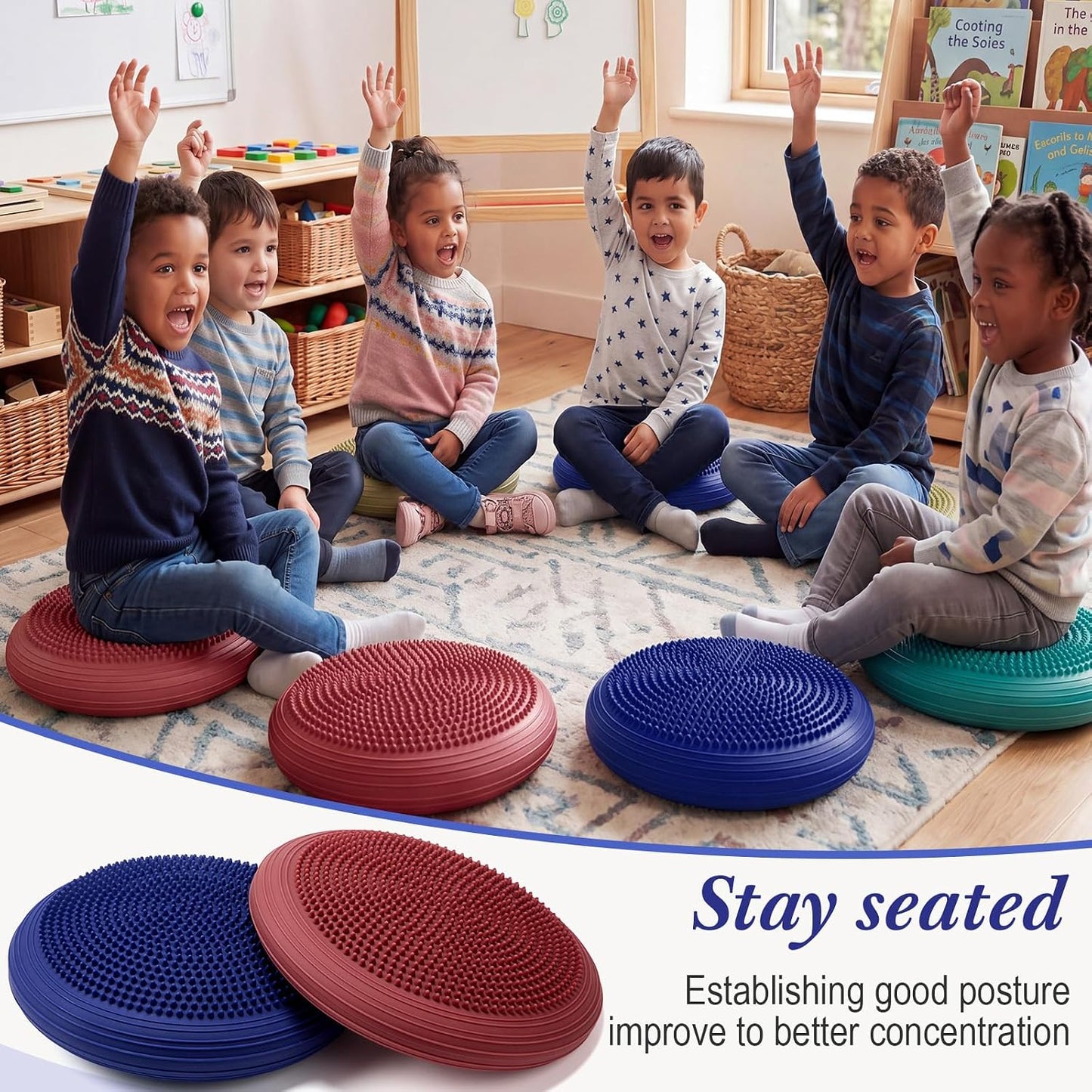Libima 6 Pcs Inflated Wiggle Seat for Sensory Kid 13 Inches Multipack Wobble Cushion Balance Disc Flexible Seating Wobble Chair for Classroom Office Student Staff Chair Seat Pet Cushion