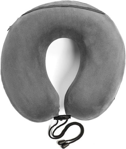 travelrest Sleep Neck Pillow Travel - Travel Essentials, Memory Foam, Neck Support Pillow for Long Flight, Plane Sleeping Accessories, Anti-Slip and Comfortable, Washable, Attaches to Luggage - Gray