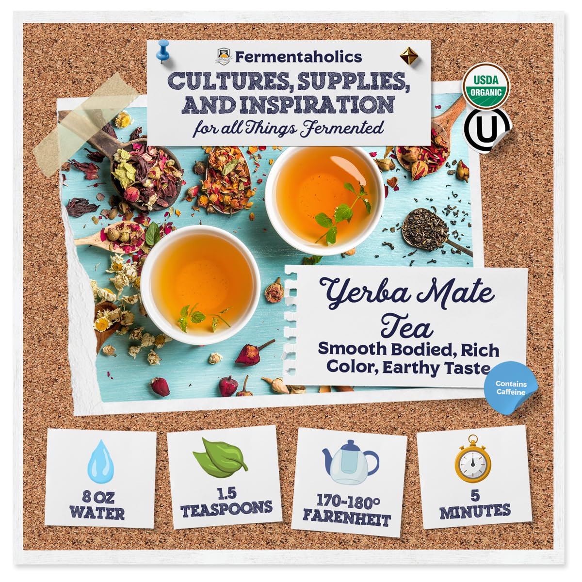 Fermentaholics Loose-Leaf Yerba Mate Tea – 4 oz – USDA Certified Organic & OU Kosher Certified – Perfect for Kombucha Brewing, Hot or Iced Tea – Premium Taste & Aroma