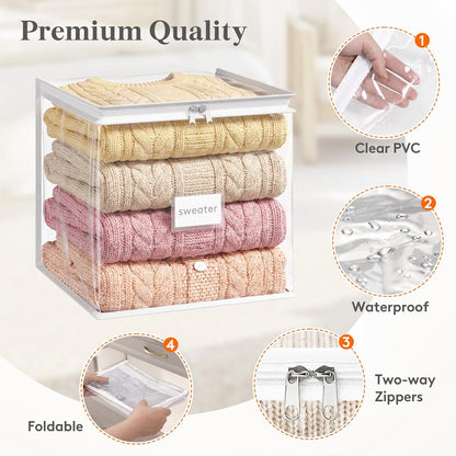 Lifewit Clear Zippered Storage Bags, Plastic Sweater Storage Bags Clothing Organizer for Blankets Linen Sweater Bed Sheet Quilt Clothes (15.7 x 13.8 x 3.9 Inch)