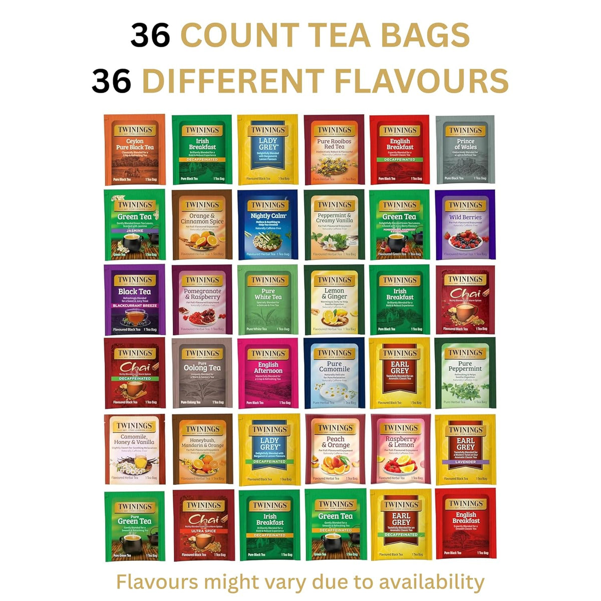 Twinings Tea Bags Sampler Assortment Variety Pack (36 Count) 36 Different Flavours for Tea Lovers: Her, Him, Women, Men, Couples, Family, Friends, Coworkers