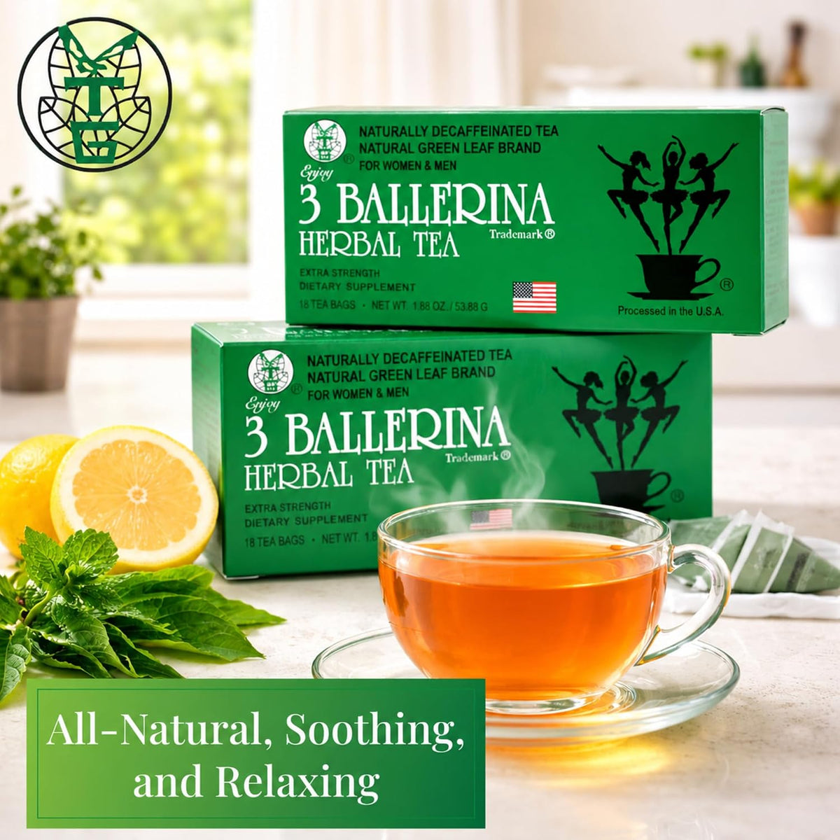 3 Ballerina Caffeine-Free Extra Strength Herbal Tea, 18 Count, Pack of 2
