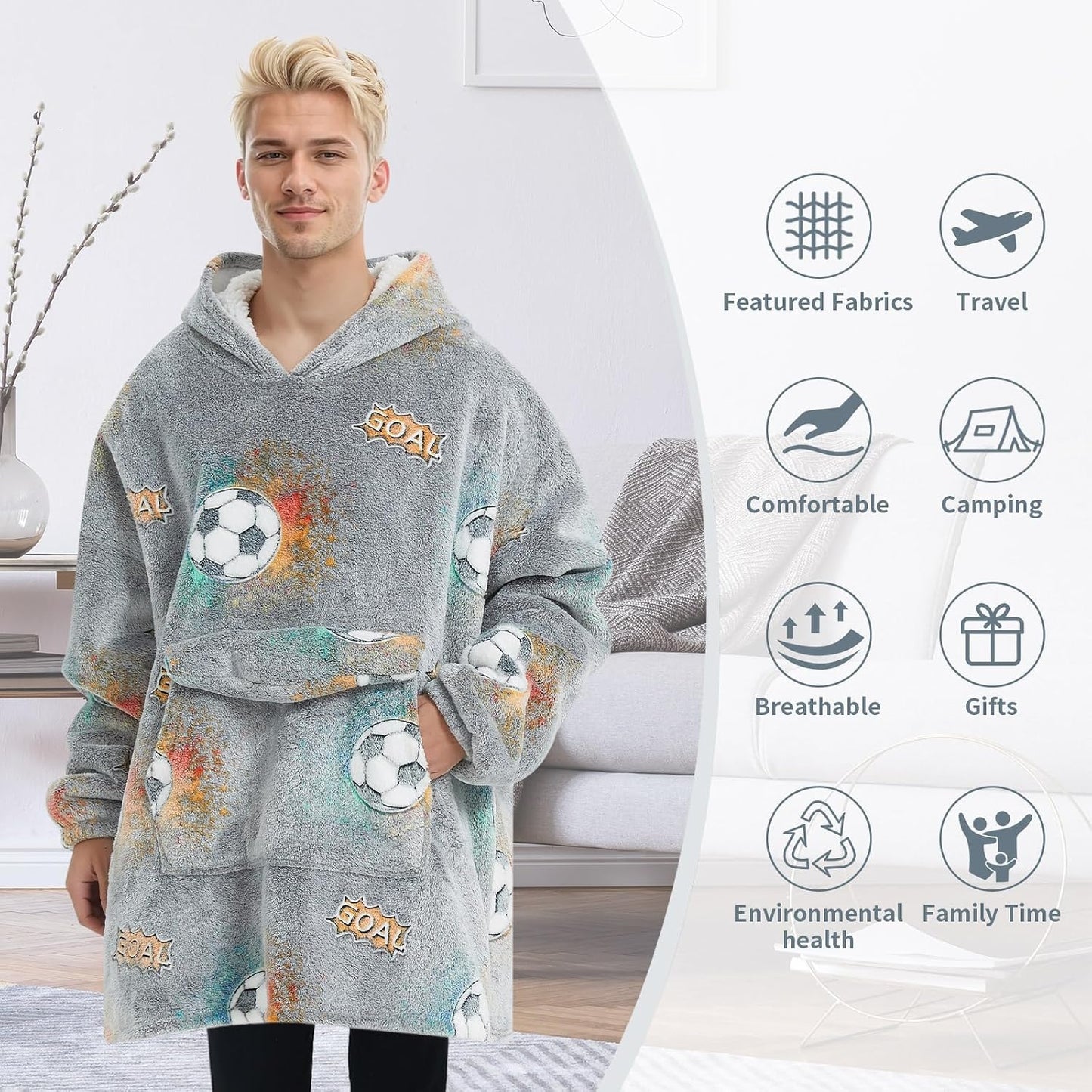 Fiosnow Sun and Moon Blanket Hoodies for Women and Men Adult Oversize Wearable Blanket Hoodies for Soft and Warm