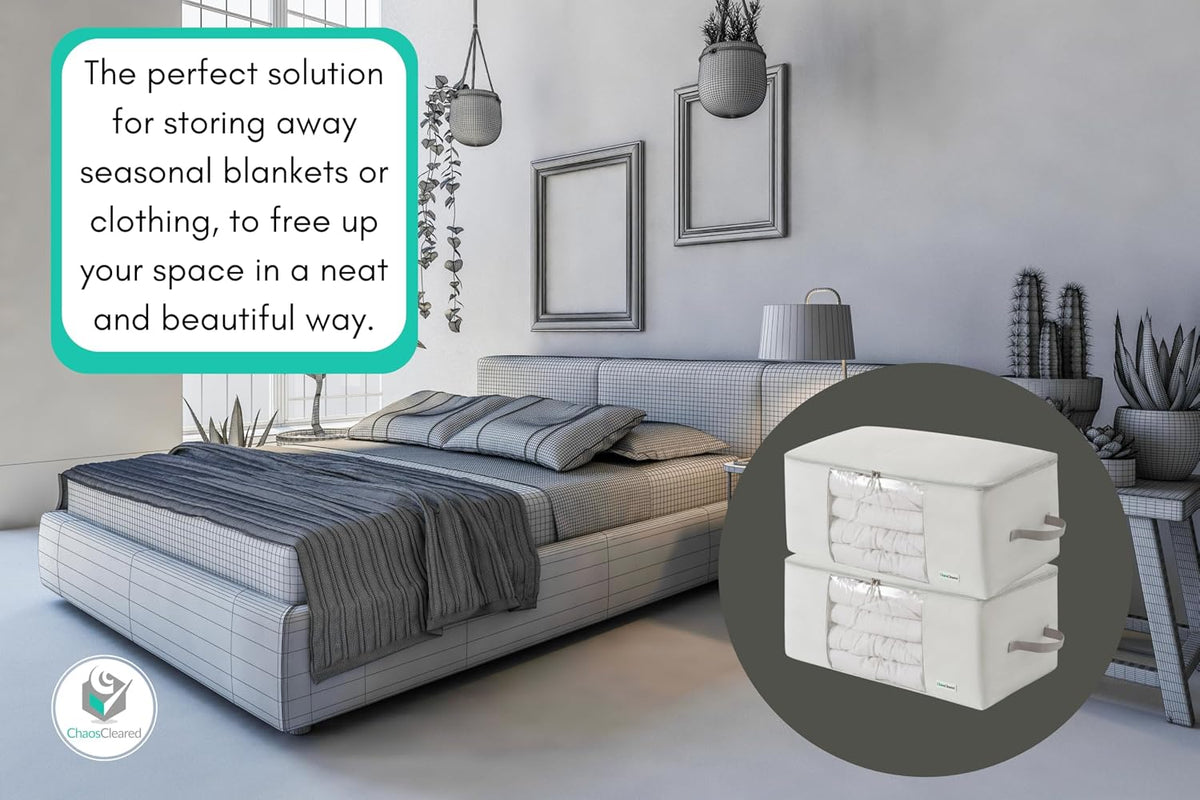 Comforter Storage Bag - Folding Organizer bag for King/Queen Comforters, Pillows, Blankets, Bedding/Quilt, Blanket, Duvet, Mothproof Space Saver; Large Collapsible Organizers, 24"x14"x11"