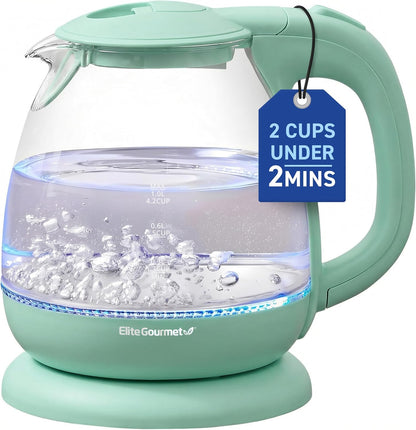 Elite Gourmet 1L Glass Electric Water Kettle, BPA-Free Fast Boil, Mint