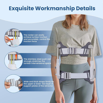 Manual Lumbar Traction Device for Lower Back Pain Relief, Wearable Spinal Decompression System for Herniated Disc, Sciatica & Home Therapy