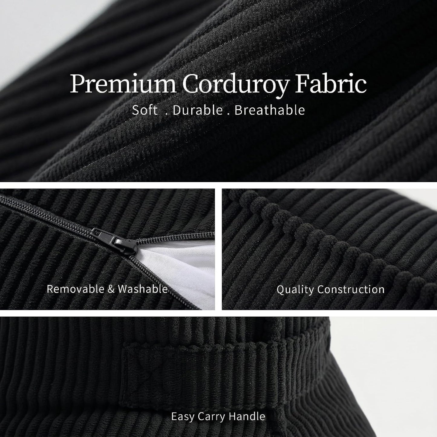 Pat. Pend. Corduroy Lumbar Support Back Pillow for Watching TV, Reading & Gaming, Ergonomic Triangle Support Cushion for Sofa, Armchair & Bed Sitting, Removable Washable Cover, Beige Gray