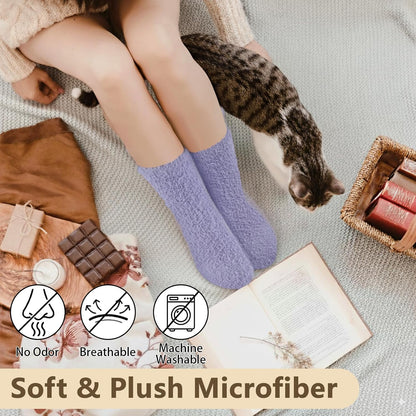 5 Pairs Fluffy Socks Womens Fuzzy Socks, Cozy Winter Sleep Sock for Women, Girls, Kids, Warm Microfiber Soft Sock