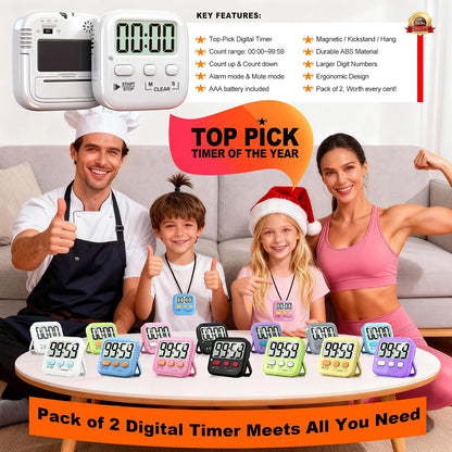 Antonki 2 Pack Digital Timer for Kids Classroom Kitchen Timers for Cooking