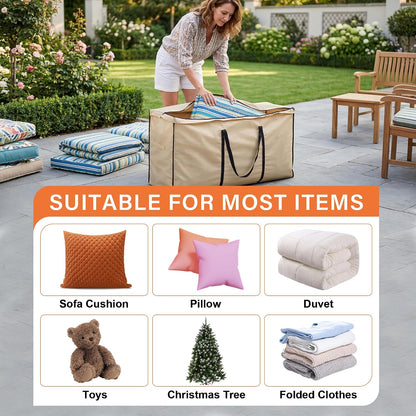 storagebag Patio Cushion Storage Bag, Outdoor Cushion Storage Bag,Waterproof Extra Large Furniture Storage Bag with Handle and Zipper, 48in L x 16in W x 22in H