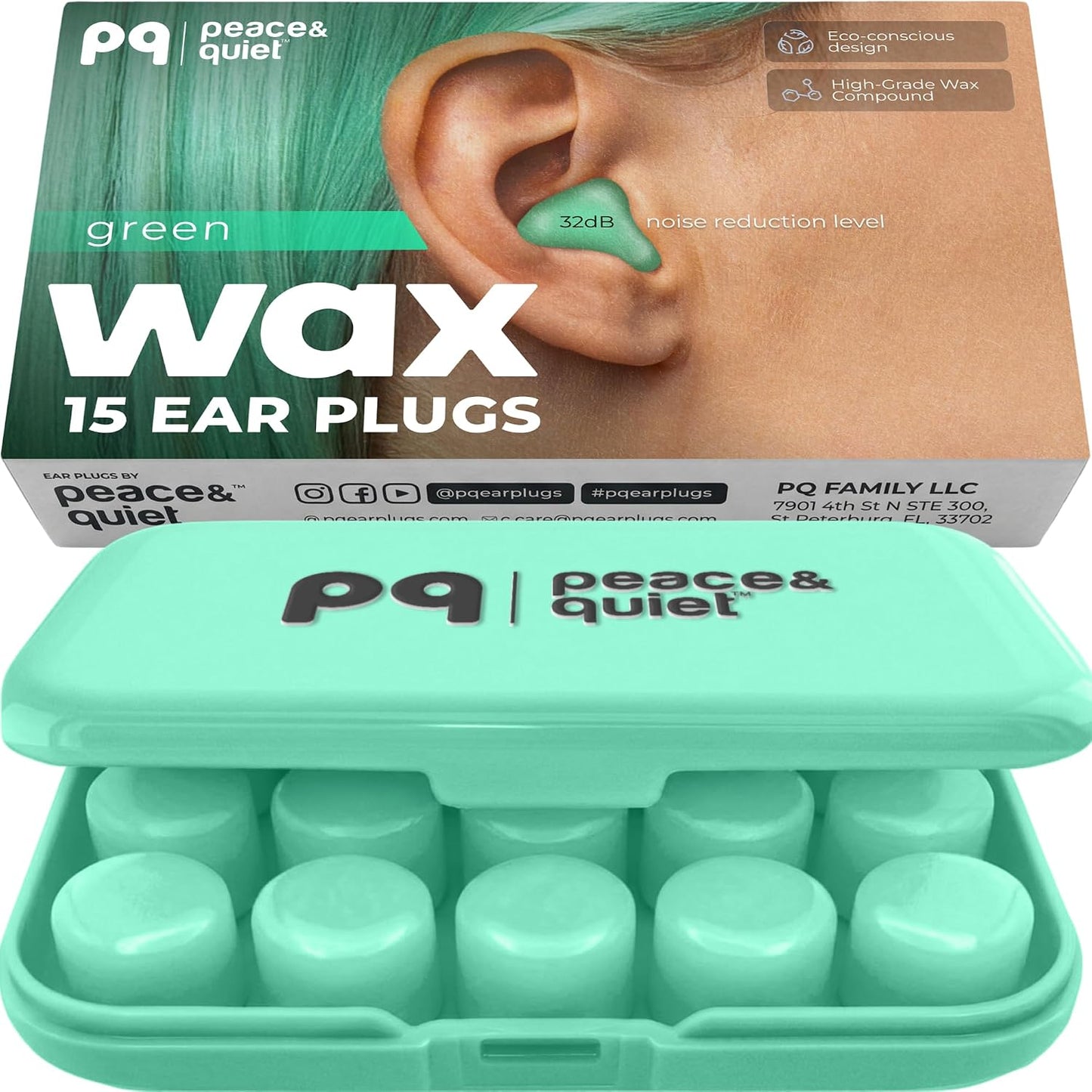 Peace&Quiet | PQ Wax Ear Plugs for Sleeping, Swimming - Soft Noise Cancelling Silicone Gel Wax Earplugs for Sleep and Swimmers, Sound Blocking Level of 32 Db, Color: Blue