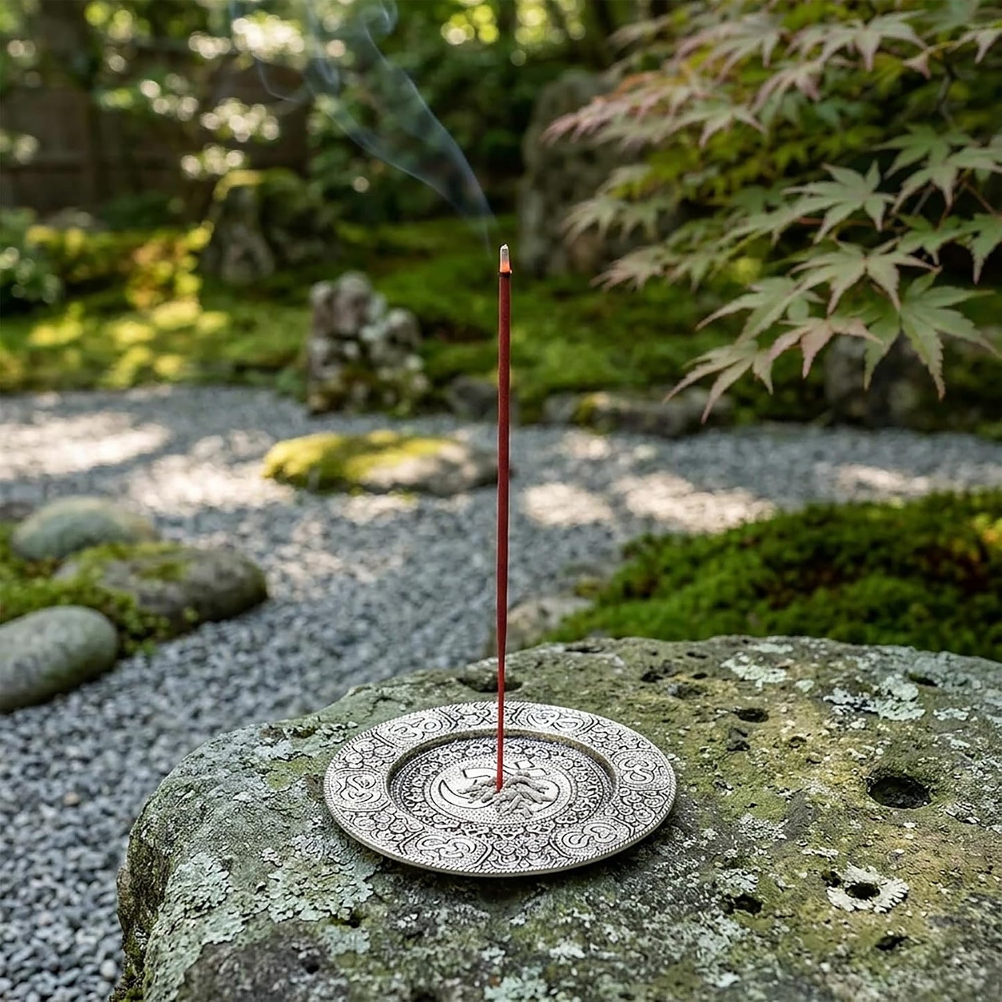 Hosley Tibetan Style Aluminum Incense Burner & Candle Holder - Aged Silver Finish, 4.5" Diameter Incense Stick Holder for Aromatherapy, Meditation & Home Decor
