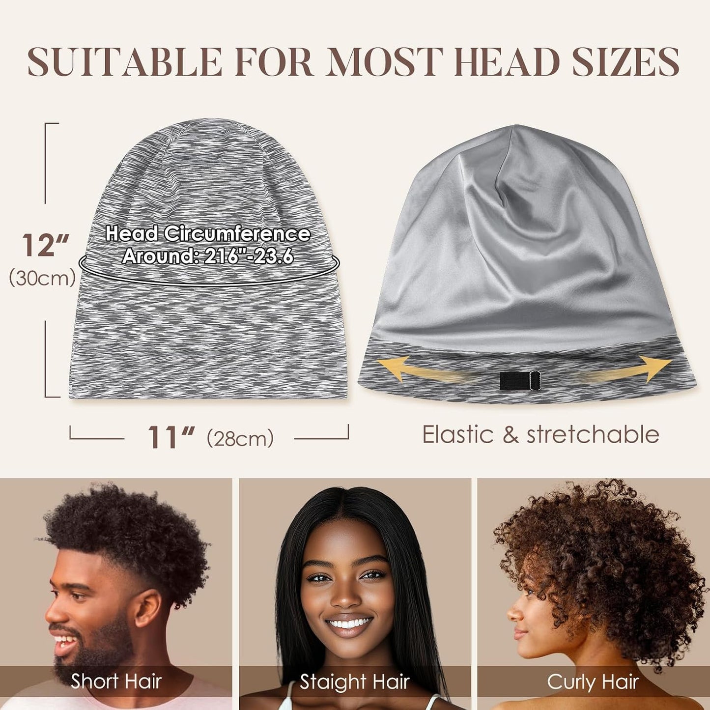 LULUSILK 100% Mulberry Silk Bonnet for Sleeping Women and Men, No More Frizzy Tangled Hair, Real Silk Sleep Cap for Curly Hair, Black, Pack of 1
