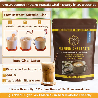 T2GO Unsweetened Masala Chai Tea Latte Powder, 5 oz