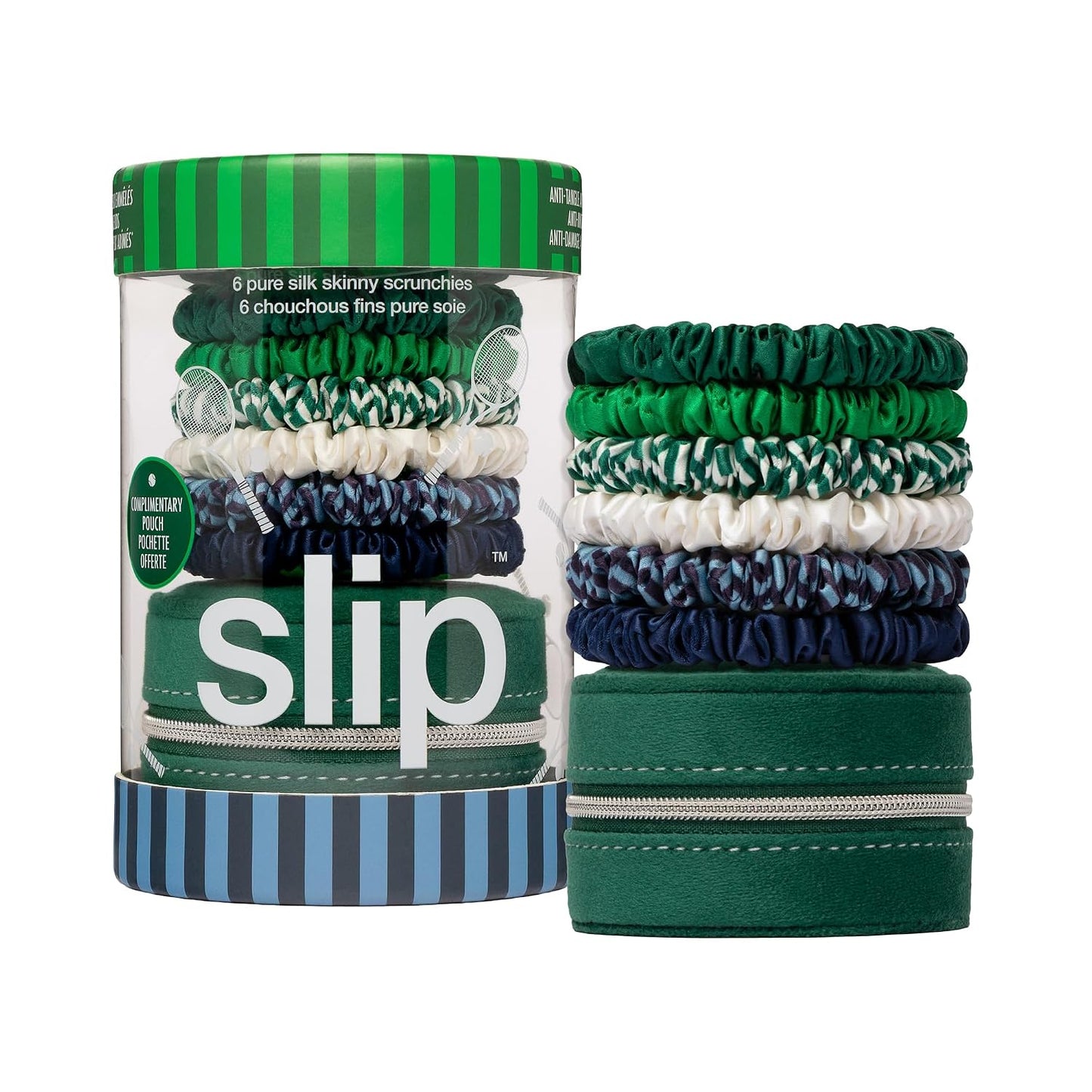 Slip Silk Hair Ties — Skinny Silk Black Scrunchies, No Damage, No Crease, Anti-Breakage |100% Mulberry Silk | All Hair Types | Made with Proprietary Slipsilk™ | Set of 4