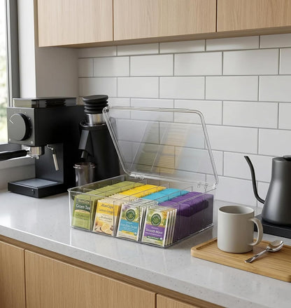 Tea Bag Organizer With Lid - Extra Large Clear Tea Box for Tea Bags Storage