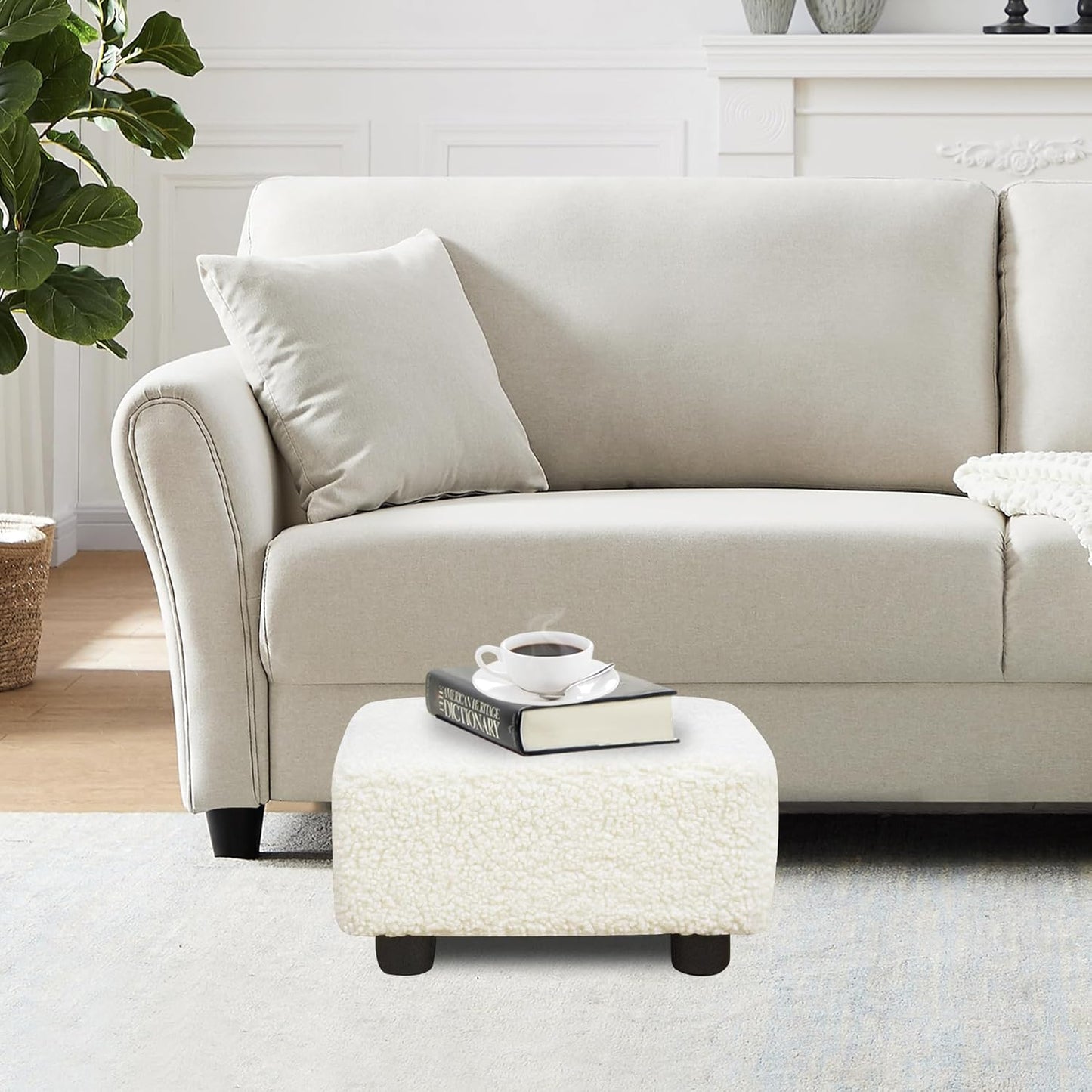 CAROLMADE Small Foot Stool Ottoman Footstool with Legs Under Desk Footrest for Living Room Bedroom and Office,Linen-Grey
