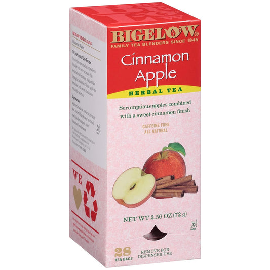 Bigelow Cinnamon Apple Herbal Tea Bags 28-Count Box (Pack of 1) Cinnamon Apple Hibiscus Flavored Herbal Tea Bags All Natural Non-GMO