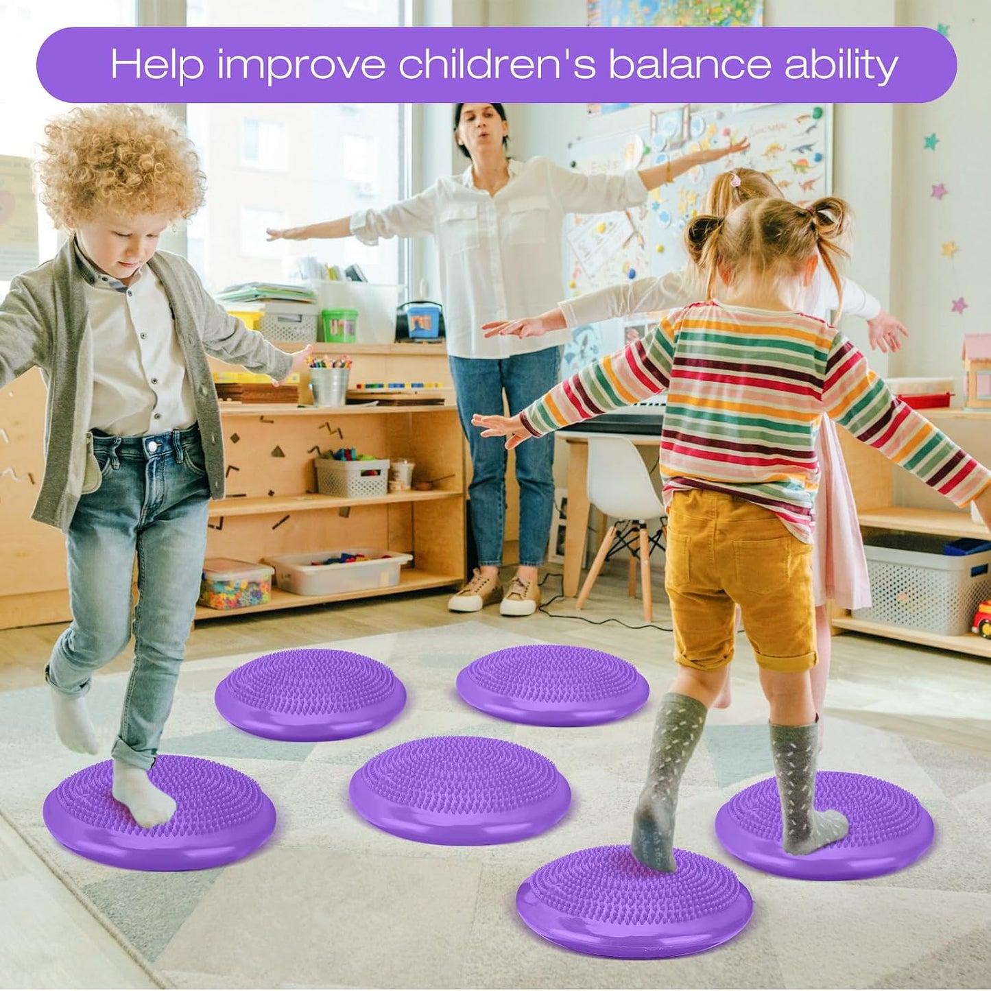 Amylove 6 Pcs Wiggle Seat Inflated Wobble Cushion for Sensory Kid 13 Inch Balance Disc Kids Flexible Seating Exercise Sensory Pad Chair Cushion for Classroom Office School (Bright)