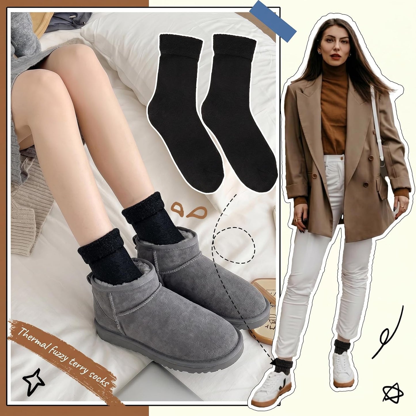 EBMORE 5 Pairs Women Merino Wool Boot Socks Warm Thermal Winter Thick Hiking Cozy Cabin Crew Comfy Socks for Ladies
