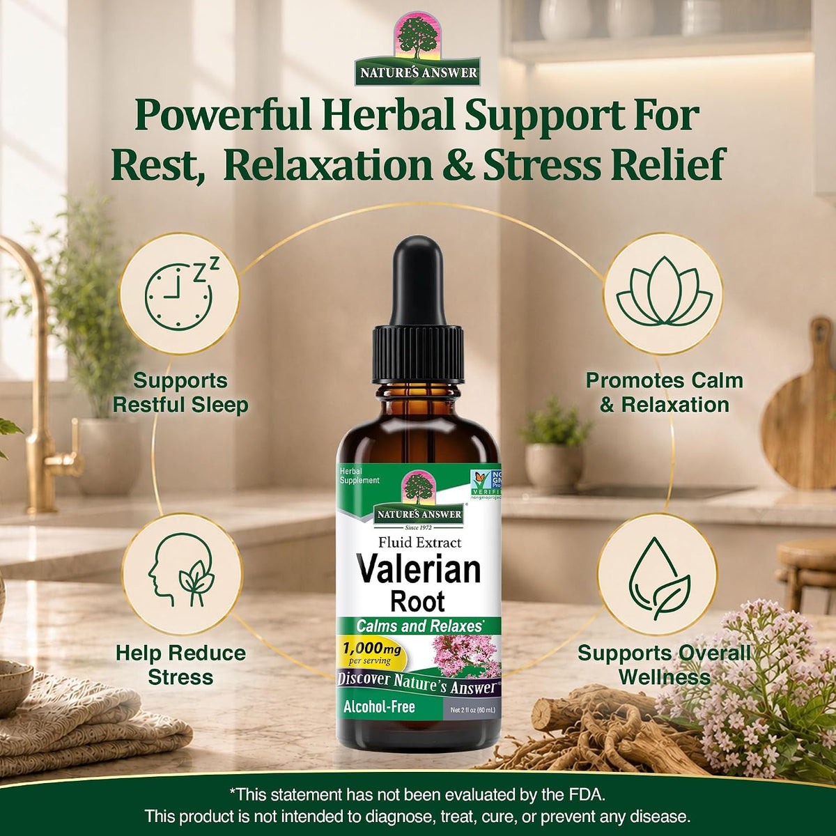 Natures Answer Valerian Root 1000 mg, 2 oz - Alcohol-Free Extract - Natural Sleep Aid - Stress Reliever - Promotes Restful Slumber
