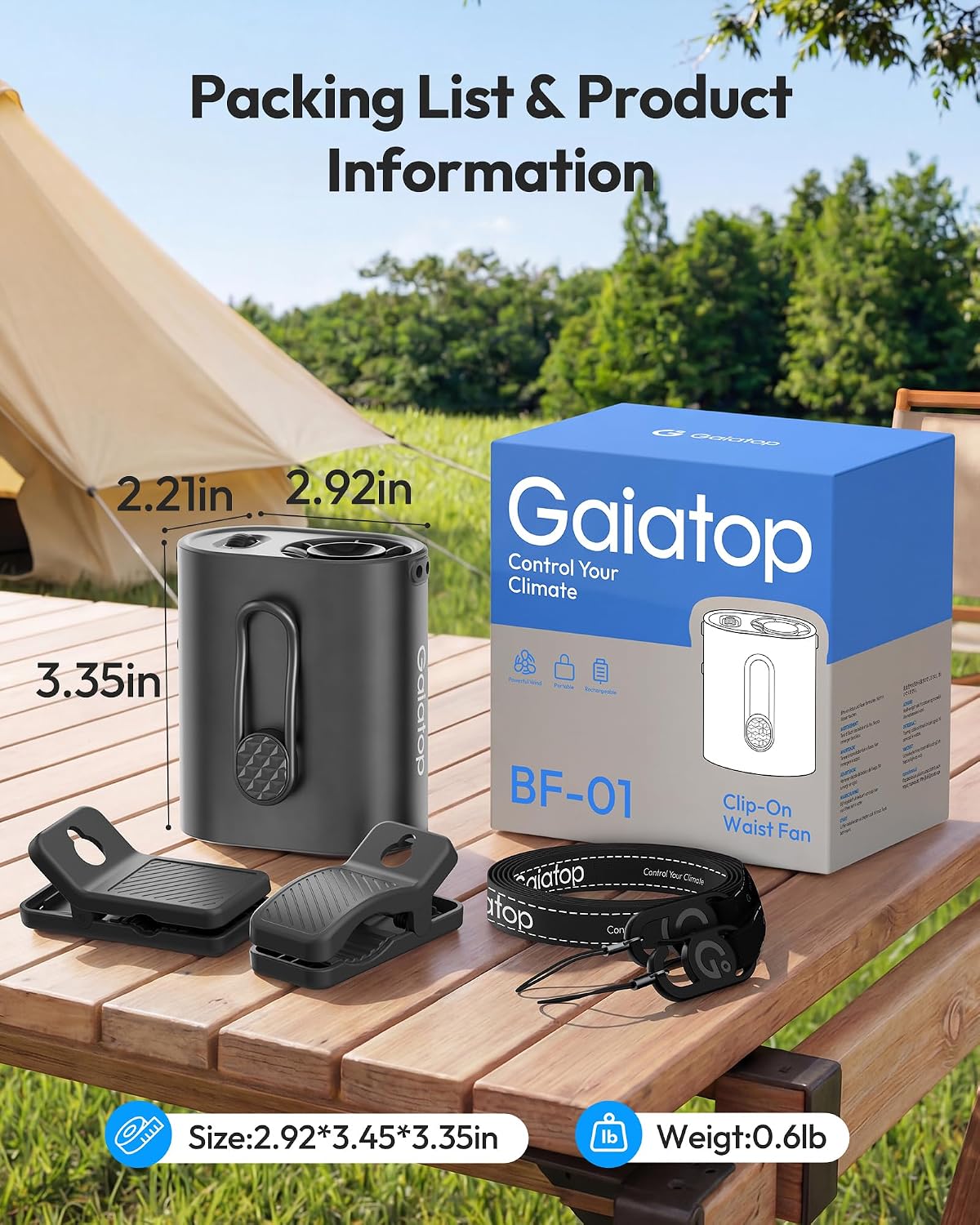 Gaiatop Portable Clip on Fan, Rechargeable Battery 100 Speed 15000RPM Powerful 31ft/s Airflow, Hands-Free Neck/Belt/Waist Personal Mini Cooling Fan for Camping, Outdoor, Jobsite, Travel, Gifts, Black
